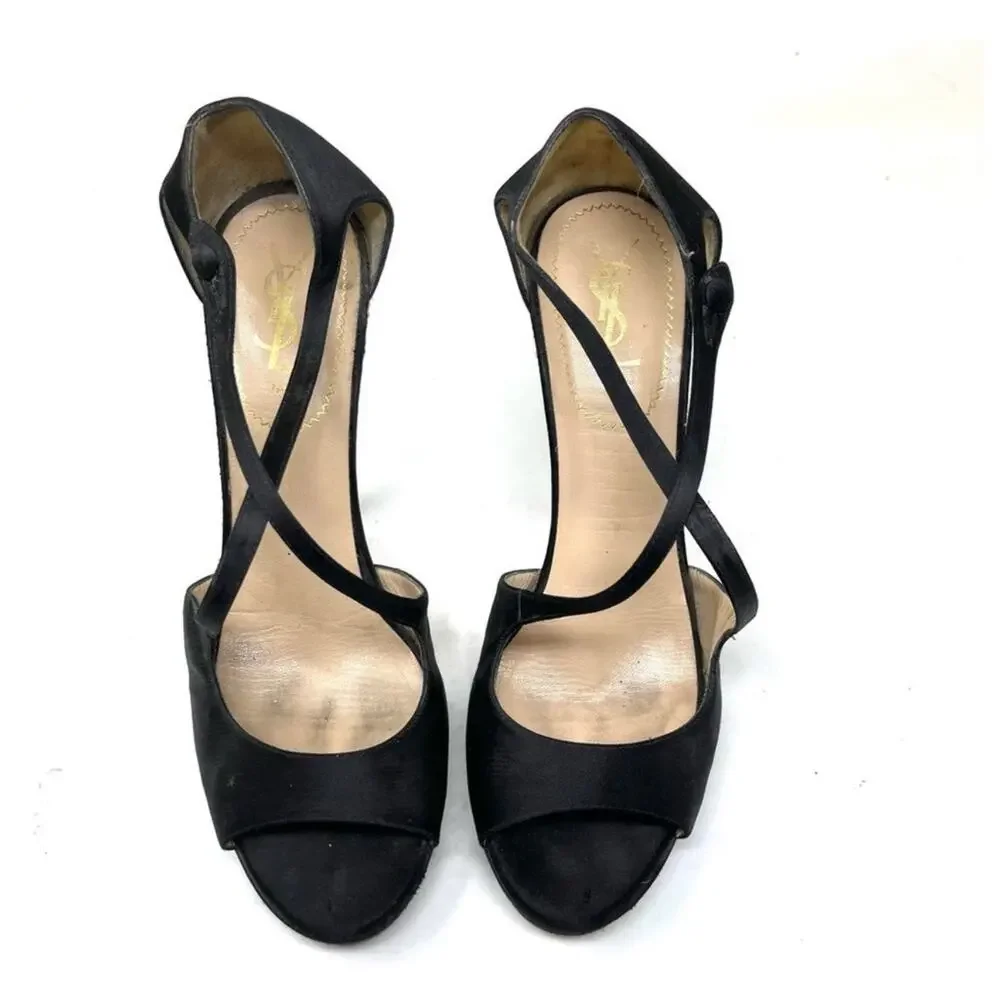 Yves Saint Laurent Vintage black satin platform ultra high heels size 39.5 - Picture 2 of 12